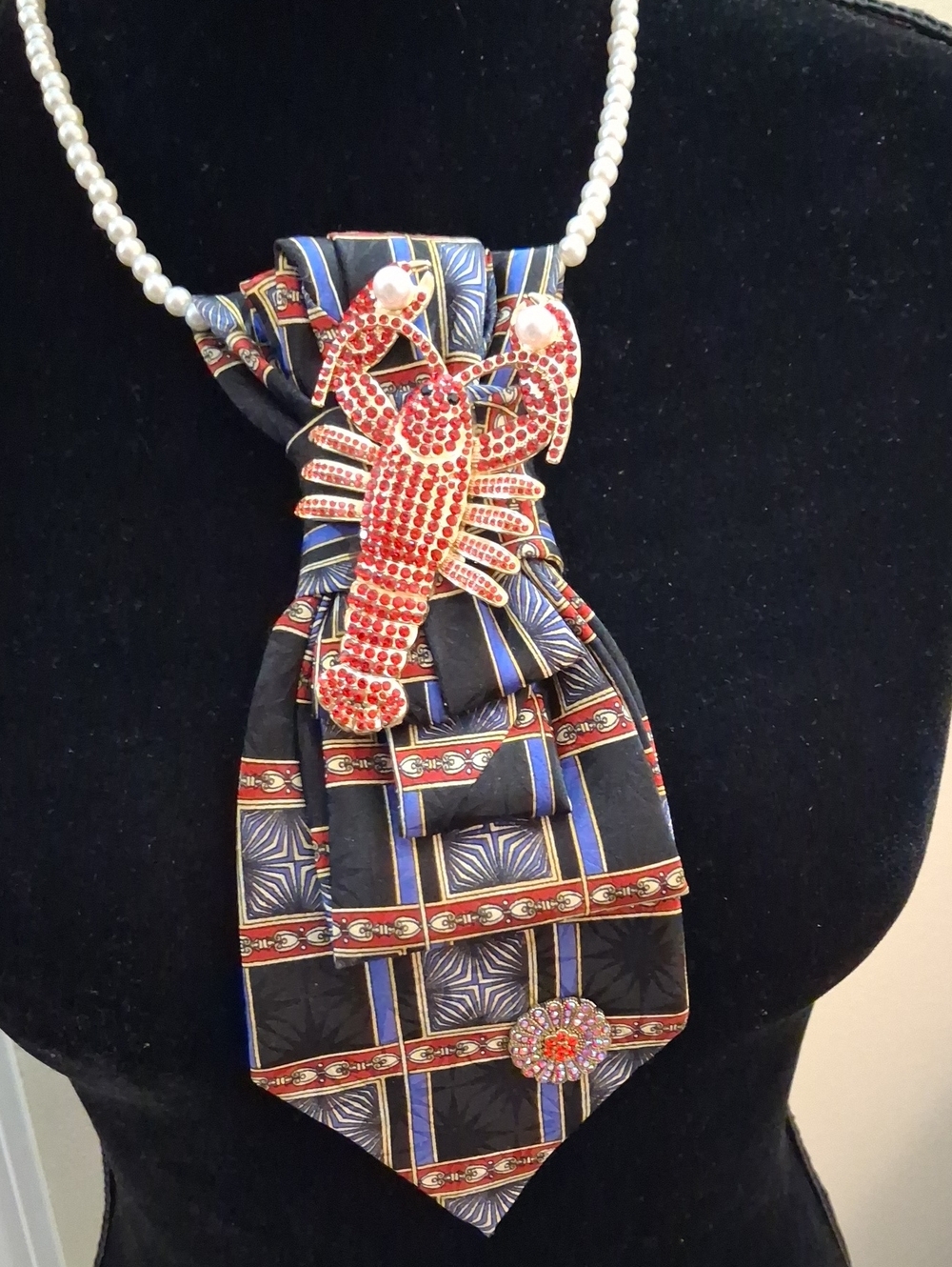 Red Crystal Lobster Necktie Necklace